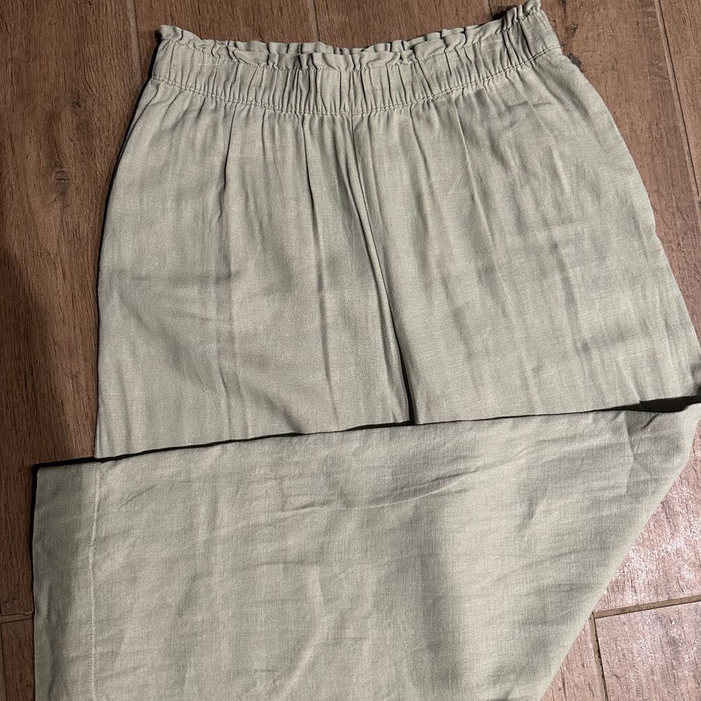 Abercrombie and Fitch - Light Green - Linen-blend wide leg pants